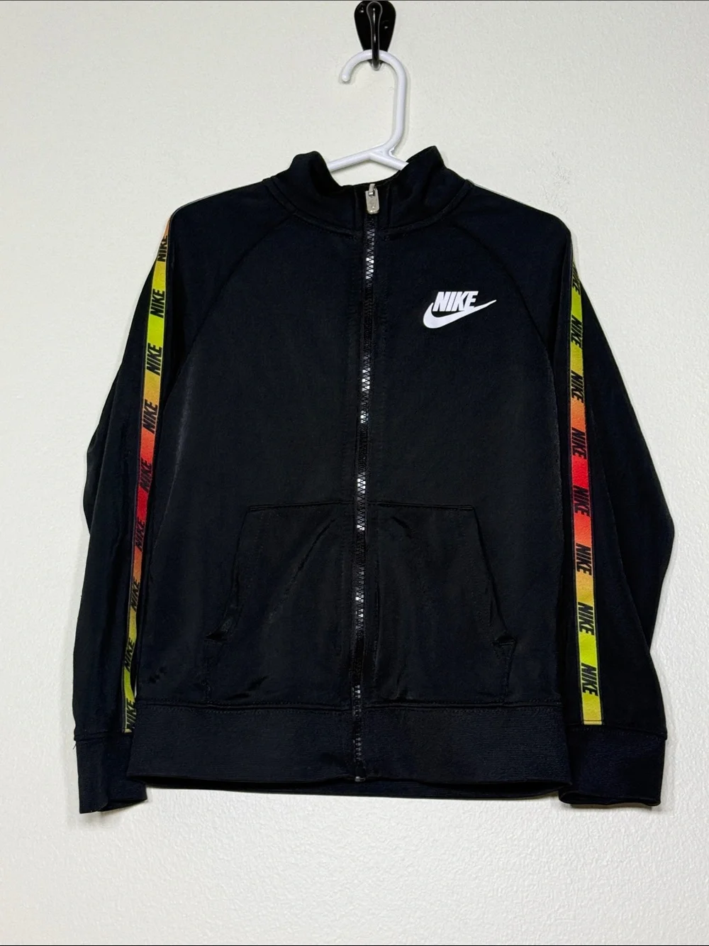 Nike Black Track Jacket with Rainbow Logo Tape